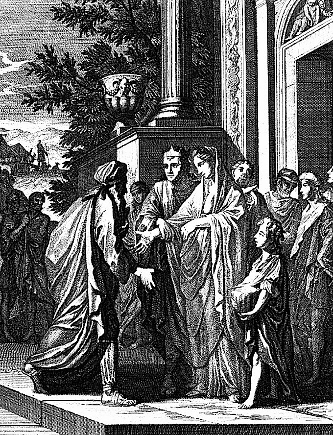 Авимелех возвращает Сарру Аврааму. Автор Каспар Лейкен, XVIII век